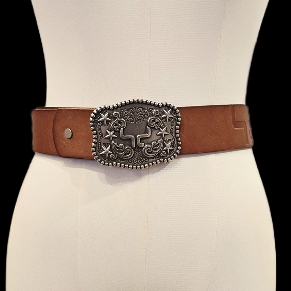 J. Lindeberg Tan Belt with Ornate Silver Buckle